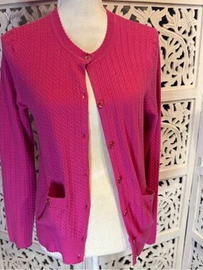 NWT Free Assembly Women's Bright Pink Button-Front Cable Knit Cardigan Sz XS